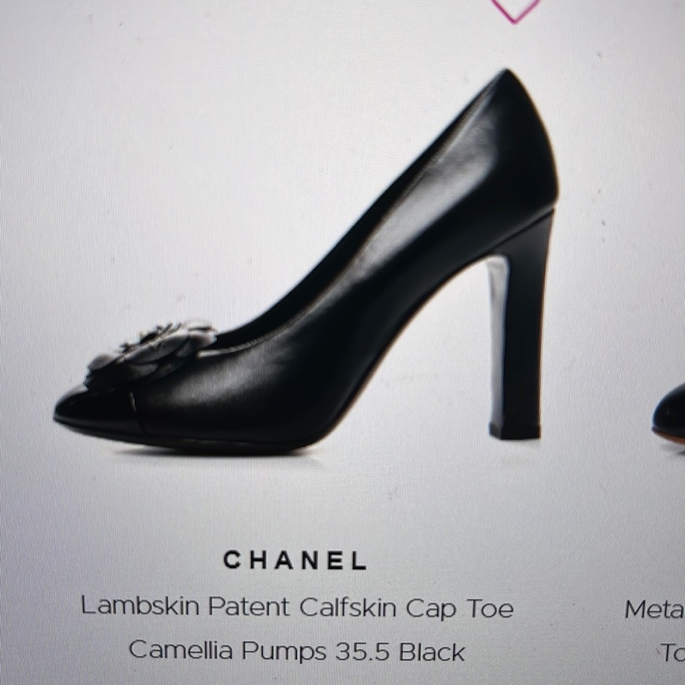 Lambskin Patent Calfskin Cap Toe Chanel Camelia Pumps 36 Black